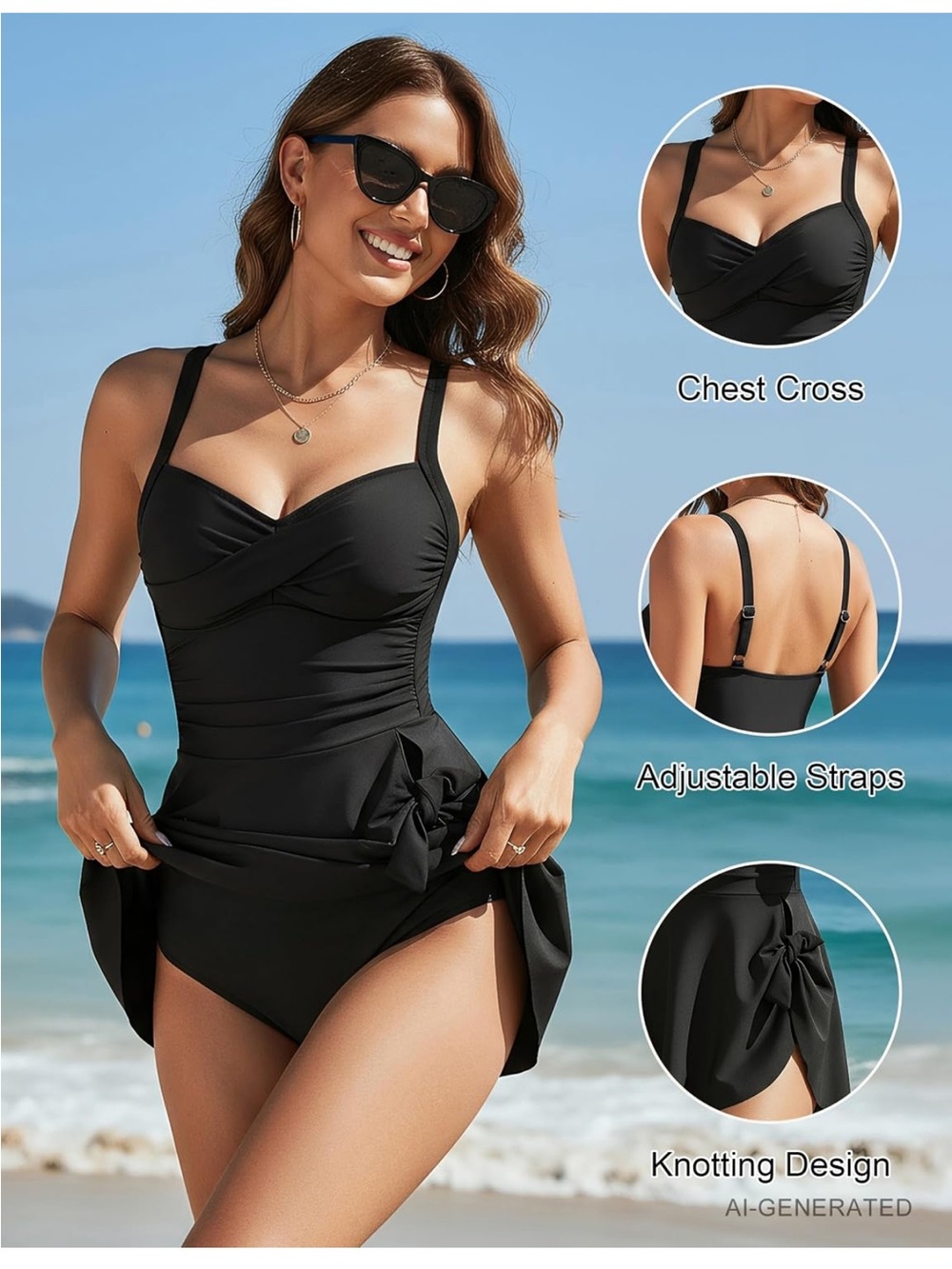NWT Blooming Jelly Black One Piece Swim Dress Tummy Control size XXL - Picture 4 of 9